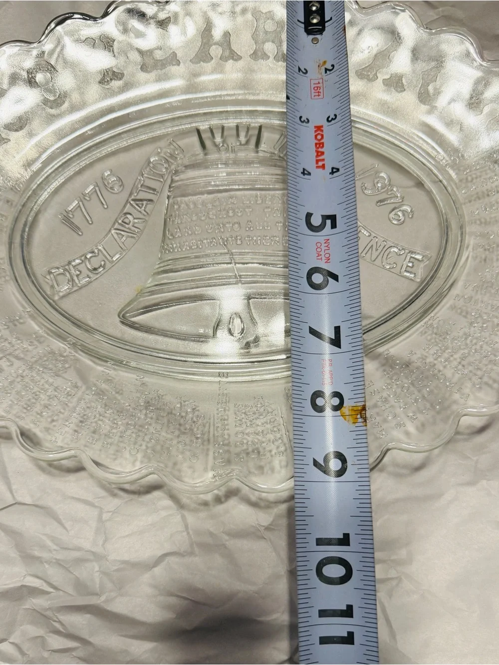 Vintage 1976 Bicentennial Liberty Bell Glass Platter Declaration Independence